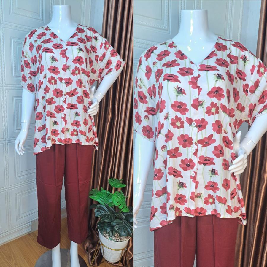 SETELAN PENDEK V LINE JUMBO RAYON PREMIUM//PIYAMA LENGAN PENDEK - Gambar 3