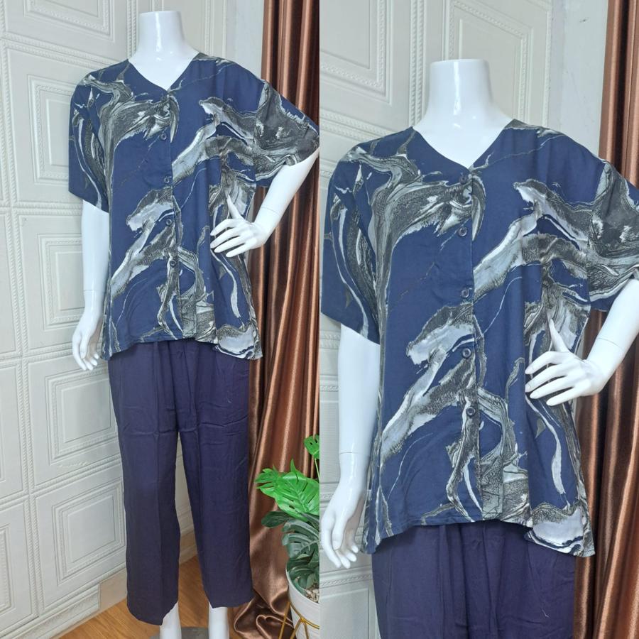 SETELAN PENDEK V LINE JUMBO RAYON PREMIUM//PIYAMA LENGAN PENDEK - Gambar 2