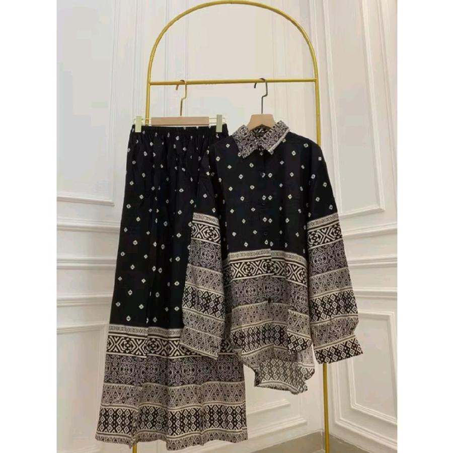 SETELAN KEMEJA KULOT/SETCEL RAYON PREMIUM JUMBO - KMJ 01, ALLSIZE, LD120CM