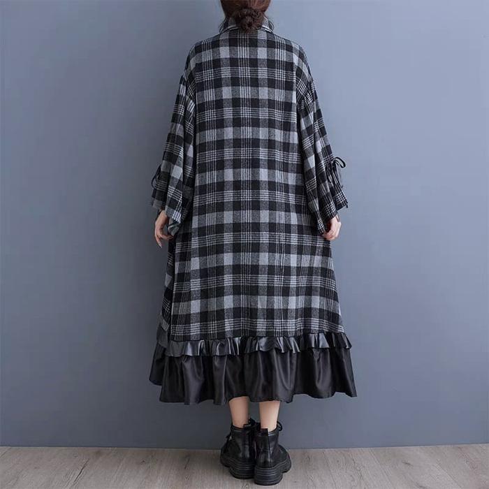 LC1749 Premium Oversized Midi Dress Motif Kotak Fashion Korea Terbaru - Gambar 2