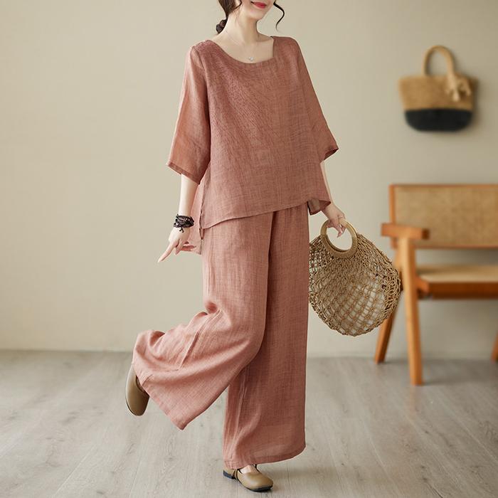 LC507 Premium Oversized Setelan Baju Celana Tipis Nerawang Summer Fashion - Oren Bata - Gambar 3