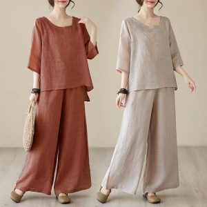 LC507 Premium Oversized Setelan Baju Celana Tipis Nerawang Summer Fashion - Oren Bata